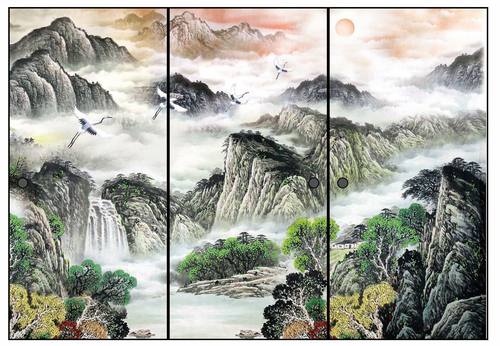 可擦洗山水福斯玛纸 国产可定制福司玛柜门画 超长定制推拉移门纸