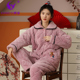 康谊睡衣女冬季 三层加厚夹棉可外穿珊瑚绒棉袄保暖家居服加绒套装