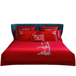 盛宇家纺60支长绒棉绣花床上四件套1.8米纯棉床单被套两全其美