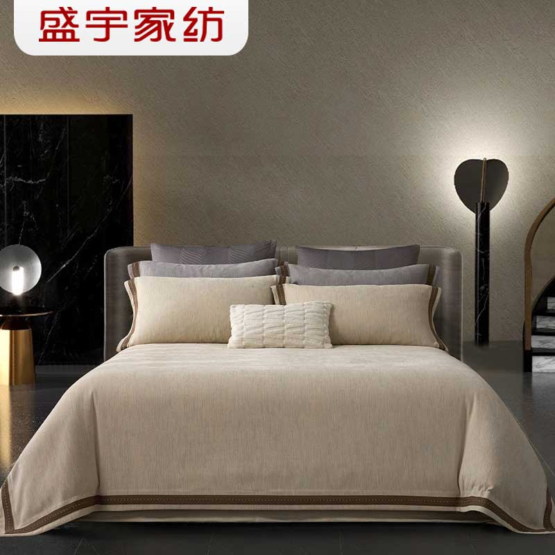 盛宇家纺 2025秋冬新品 比利时金丝绒绣花四件套1.8 莫达尔 米白