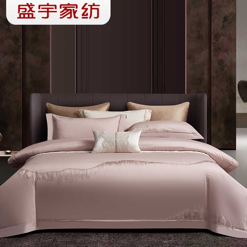 盛宇家纺 2026春夏新品 精梳丝光棉绣花四件套 180*200 克利夫兰图片