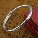足银9999纯银手镯光面推拉手环男女情侣款 简约足银实心银镯子礼物