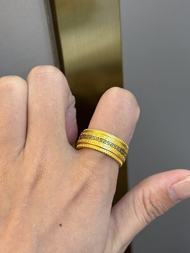 足金黄金珐琅彩回纹转动戒指送女友礼物