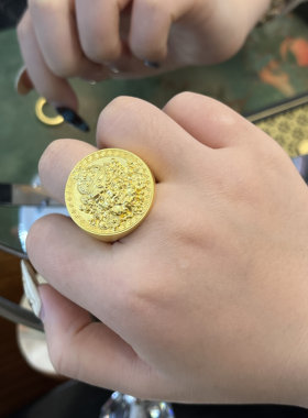 足金黄金黄财神戒指送女友礼物