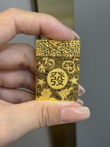 足金黄金碎冰冰吉言无事牌吊坠送女友礼物