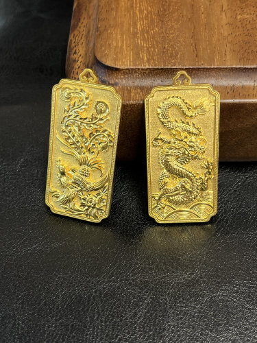 足金黄金龙牌一对吊坠送女友礼物