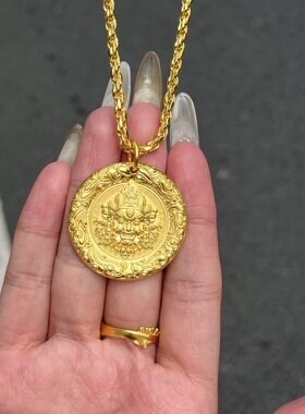 足金黄金黄财神麒麟吊坠送女友礼物