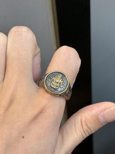 足金黄金电黑黄财神戒指送男友礼物