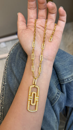 足金黄金回形针项链送女友礼物