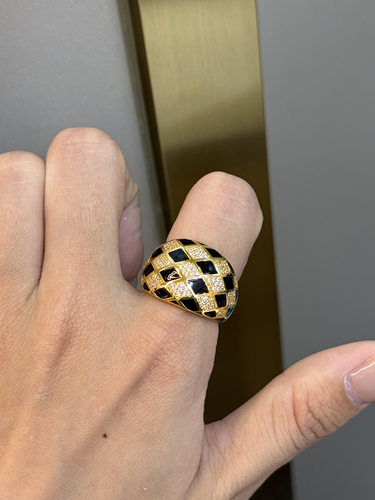 足金黄金网格镶嵌戒指送女友礼物