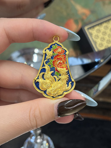 足金黄金珐琅凤凰喜鹊吊坠送女友礼物