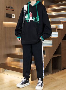 17连帽卫衣男生13初中高中学生秋秋季15岁青少年休闲两件套男装16
