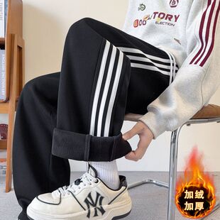 秋冬款休闲长裤子男初中高中学生加绒加厚青少年大童帅气运动卫裤