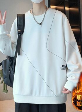 33125加绒-卫衣男加绒加厚潮流印花套头青少年冬季打底衫学生