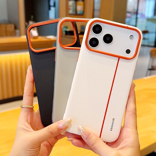 适用苹果17promax素皮手机壳高级感iPhone17pro皮质手机壳全包Air金甲拼接皮纹防摔保护套男士高档爱马仕橙