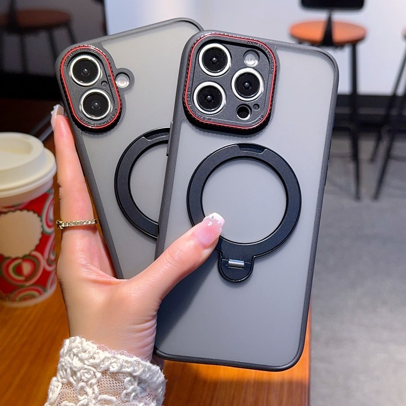 适用苹果16pro手机壳新款iPhone15promax防摔保护套16e带磁吸支架透明磨砂16plus全包镜头15PRO简约商务男士