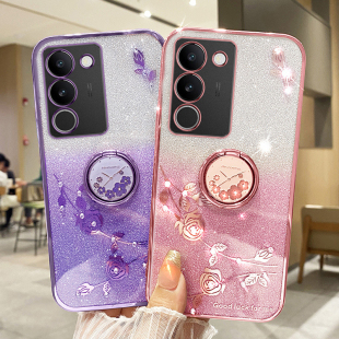 适用vivos17手机壳步步高S16pro新款s17e带指环支架5g全包镜头S15PRO防摔保护套S12硅胶软外壳闪粉女款高级感
