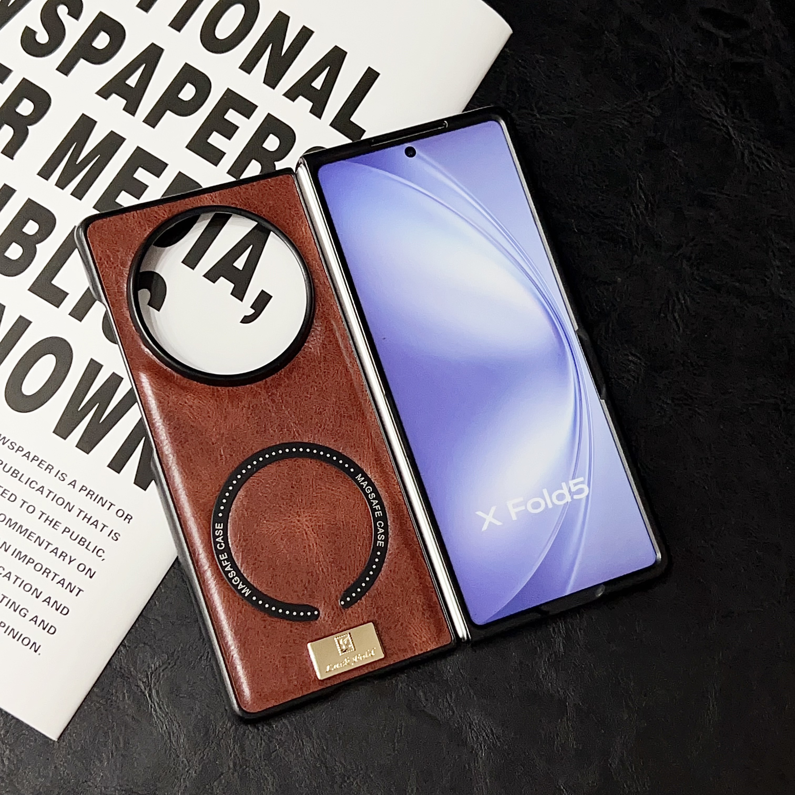 适用于vivoxfold5手机壳新款折叠屏x fold5保护套yl超薄磨砂疯马皮纹防摔vivo xfold5高端磁吸充电素皮外壳