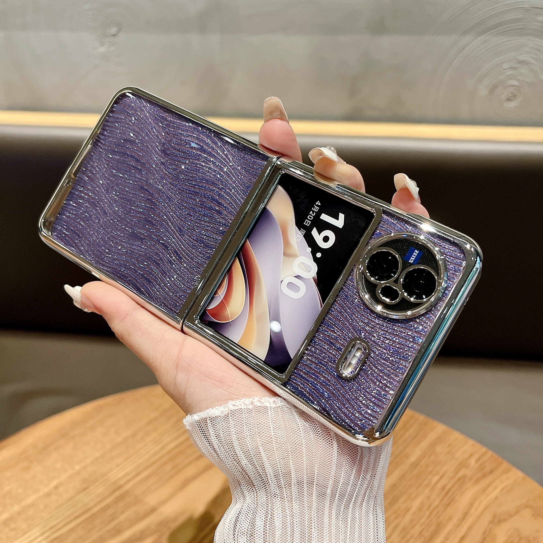 适用vivoxflip手机壳新款vivo x flip保护壳全包折叠款水波纹手机套防摔折叠屏vivox flip透明电镀折叠保护套