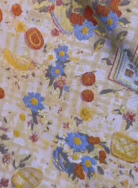 假日时光宋锦手作发夹国风黄色提花包包葫芦布料面料做包包的布