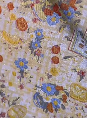 假日时光宋锦手作发夹国风黄色提花包包葫芦布料面料做包包的布
