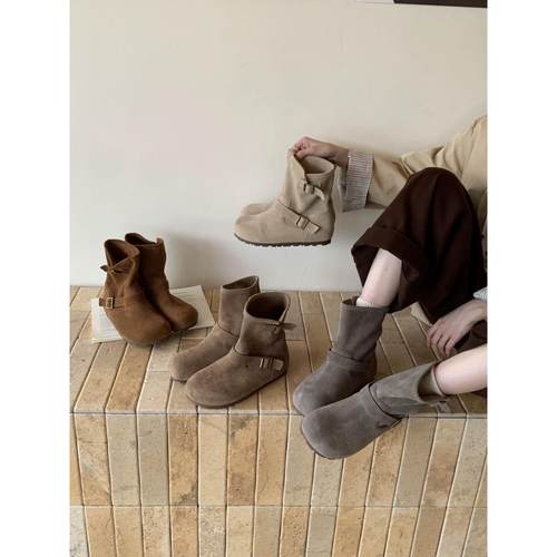 BEILIXUAN 韩版氛围感厚底雪地靴女2025秋季新款设计感短筒博肯靴