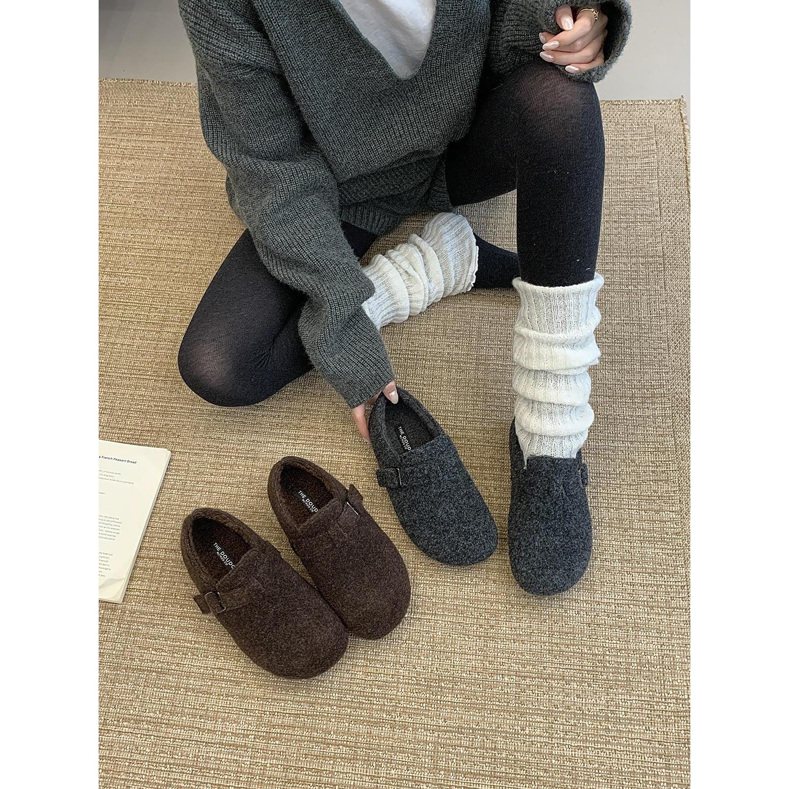 软底厚底加绒勃肯鞋女秋冬新款2025时尚森系百搭乐福鞋丑萌单鞋潮