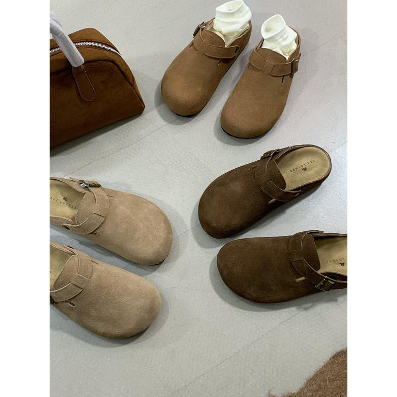 厚底内增高牛反绒勃肯鞋包头半拖鞋女鞋子春秋季外穿百搭博肯单鞋