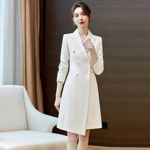 春秋西装连衣裙女白色高级感播音主持正装教师演讲比赛服装职业装