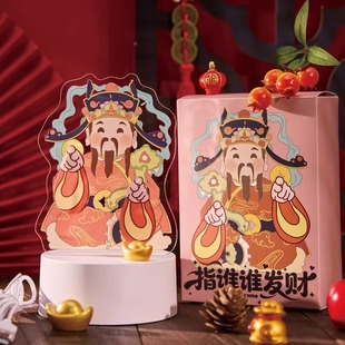 中国风小夜灯月老观音财神爷桌面摆件亚克力立牌招财创意国潮礼物