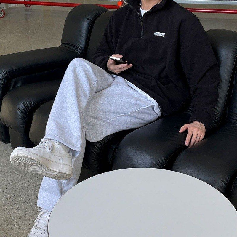 韩版宽松加绒秋冬季男半拉链立领卫衣印花套头上衣保暖外套