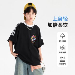 男童夏装纯棉运动短袖t恤2026新款青少年儿童装户外半袖冰感上衣