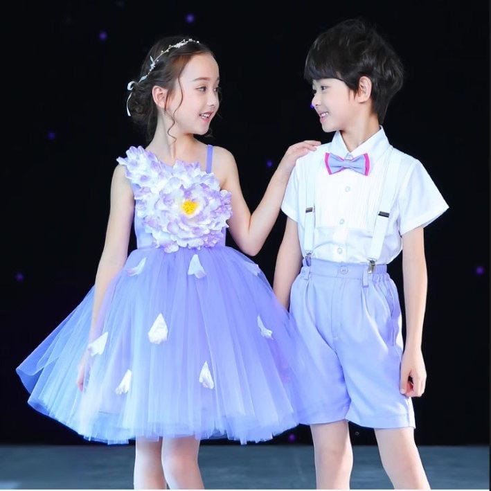 六一儿童合唱服中小学生团体演出表演服女童蓬蓬纱裙诗歌朗诵礼服
