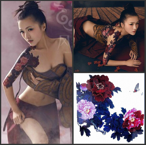 盘子女人坊古装写真纹身贴纸 鲜花盔甲 后背贴花 拍照摄影贴 画皮
