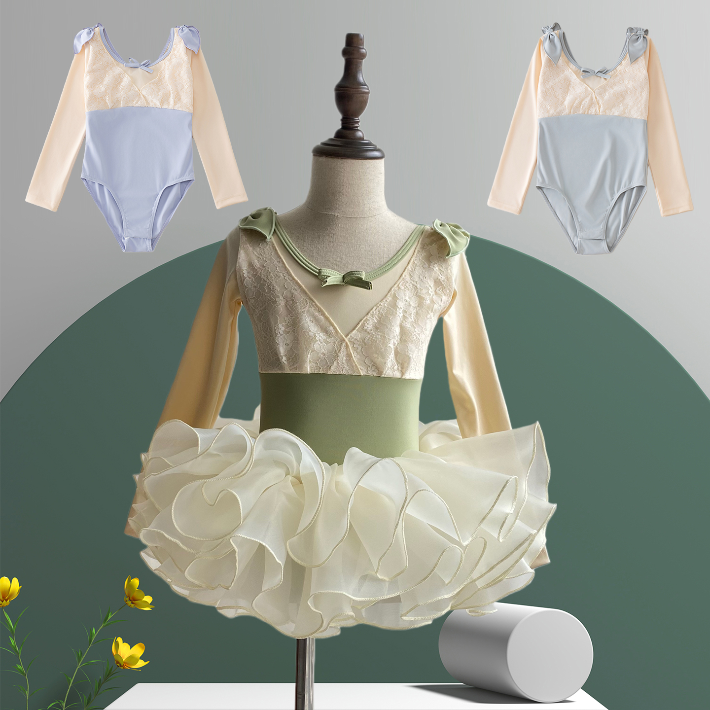 儿童舞蹈服长袖蝴蝶秋冬体操连体服女童芭蕾舞服装考级跳舞练功服