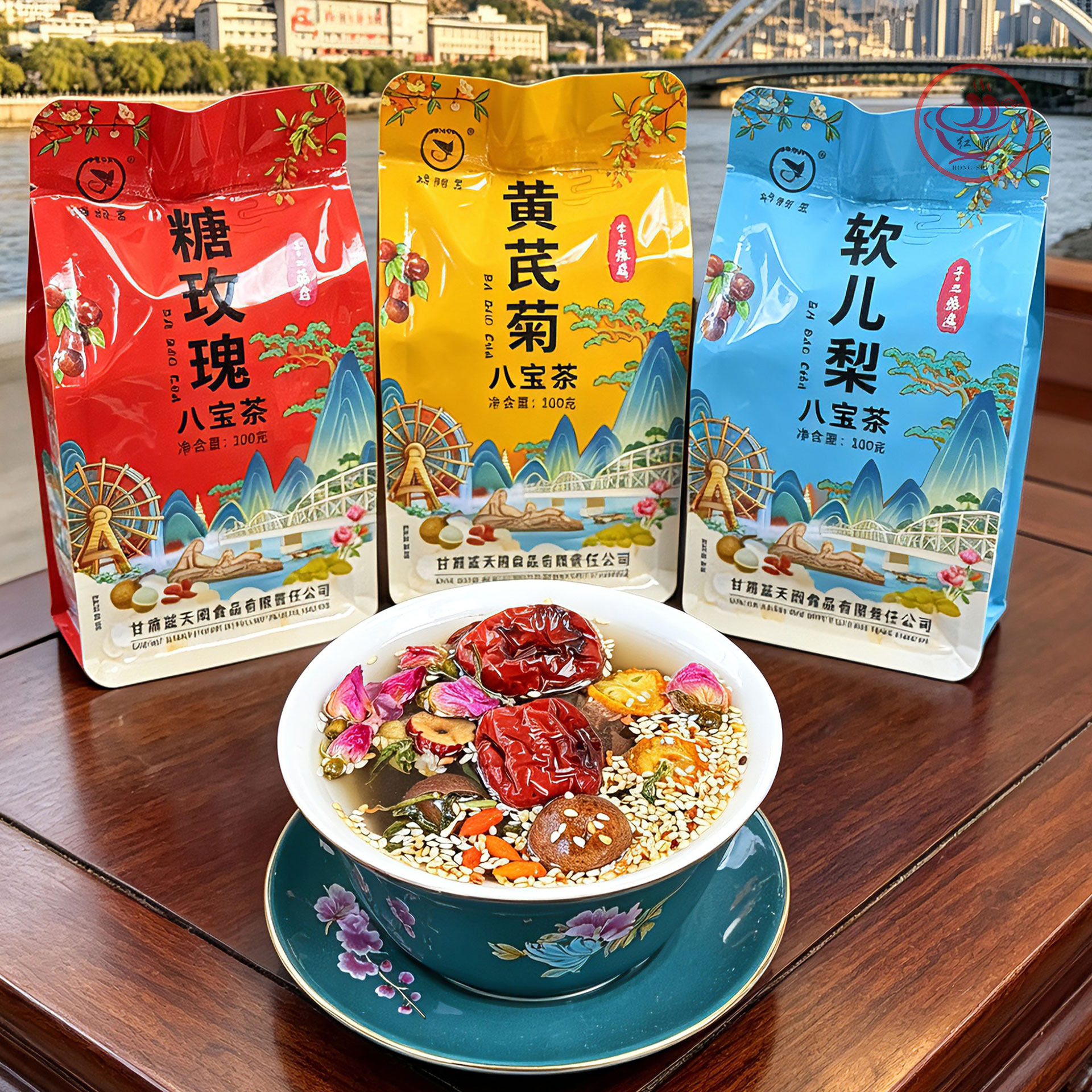 兰州三泡台2026新款糖玫瑰八宝茶黄芪菊花软儿梨养生茶袋装盖碗茶
