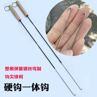 黄鳝钩一体无倒刺钓鳝鱼黄鳝钓具木手柄传统老式短款硬钩