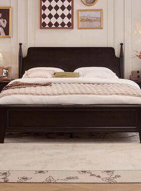 实木法床卧式中古风室双人床主卧婚床烟熏色法式乡村.5桃1花BD-80