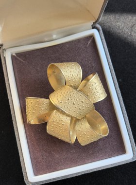 中古打标素金立体蝴蝶结胸针别针中古Vintage