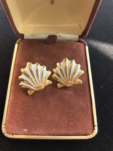 Monet素金珐琅贝壳耳夹精致OL通勤风耳夹中古Vintage