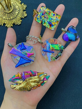 中古Vintage一些有趣的手工琉璃吊坠手工树脂胸针和一些小可爱