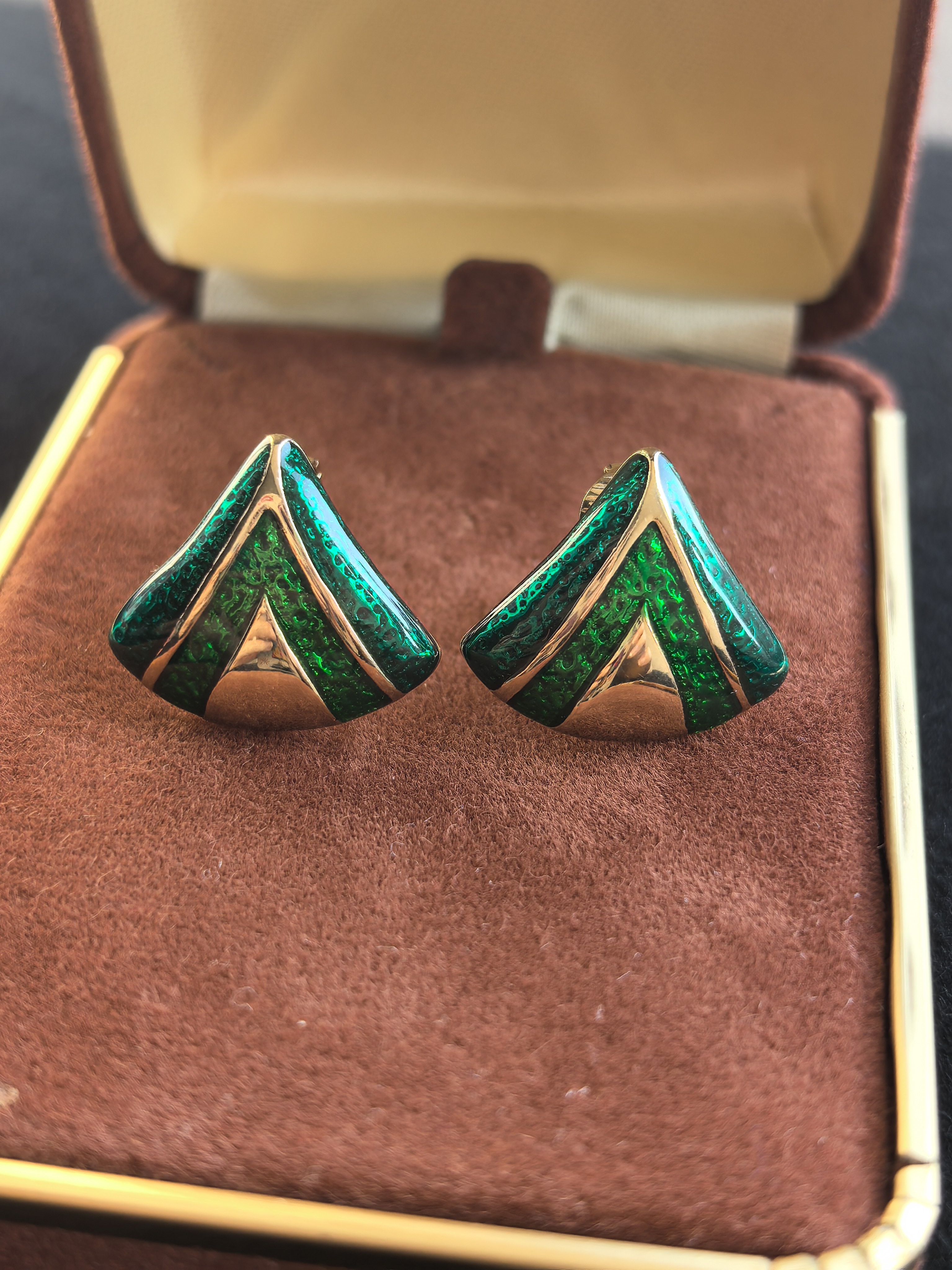 Avon扇形素金珐琅耳夹中古Vintage