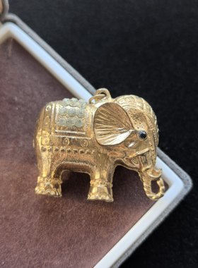 中古vintage素金立体大象吊坠动物吊坠复古宫廷风吊坠