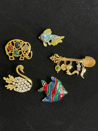 中古vintage西洋复古珐琅彩绘ART/MONET小动物胸针