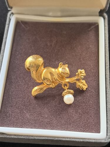 Avon 素金松鼠胸针珍珠松鼠胸针趣味动物胸针中古老货