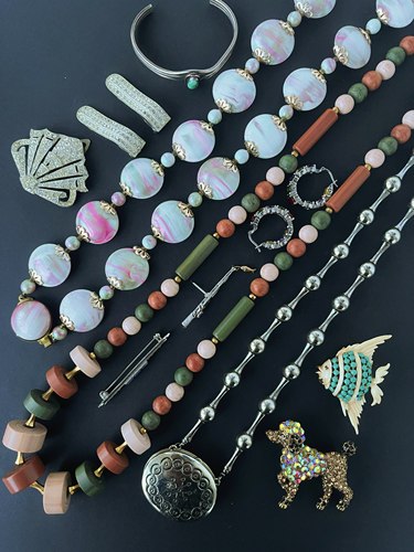 Avon ArtDeco风墨西哥格裙夹皮草夹胸针项链开口镯中古Vintage
