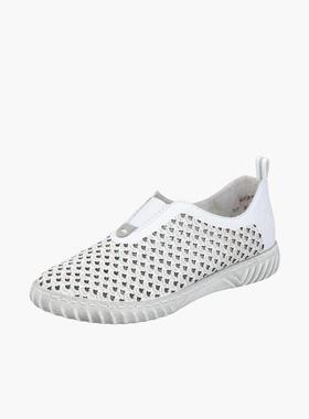 代购代购rieker女士休闲鞋透气轻便软底易穿脱白色网眼弹性嵌入