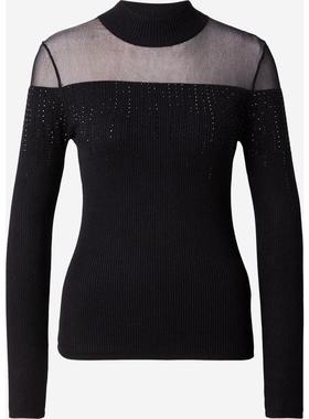 代购GUESS女士毛衣保暖修身黑色网纱秋冬日常针织爆款简约