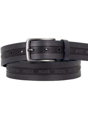 海外代购Hugo Boss男士皮带压纹Logo金属针扣牛皮3.5cm宽高尔夫