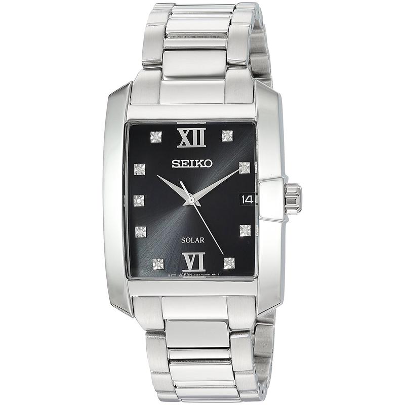 Seiko/精工光动能宝石男款商务休闲手表银色调防水米 quartz石英